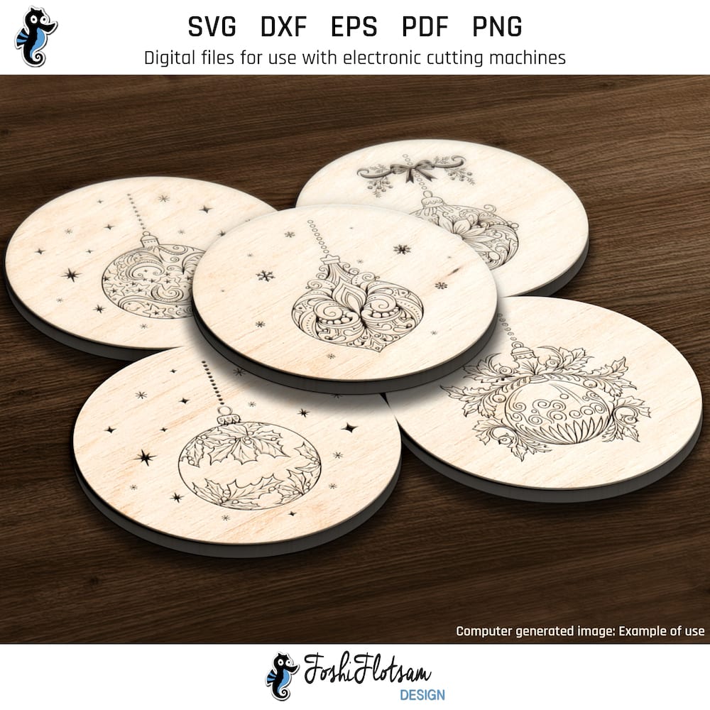 Coaster SVG - round Christmas ornament SVG coaster bundle image 3 Third 5 of 30 round Christmas ornament coasters included in this coaster SVG bundle.